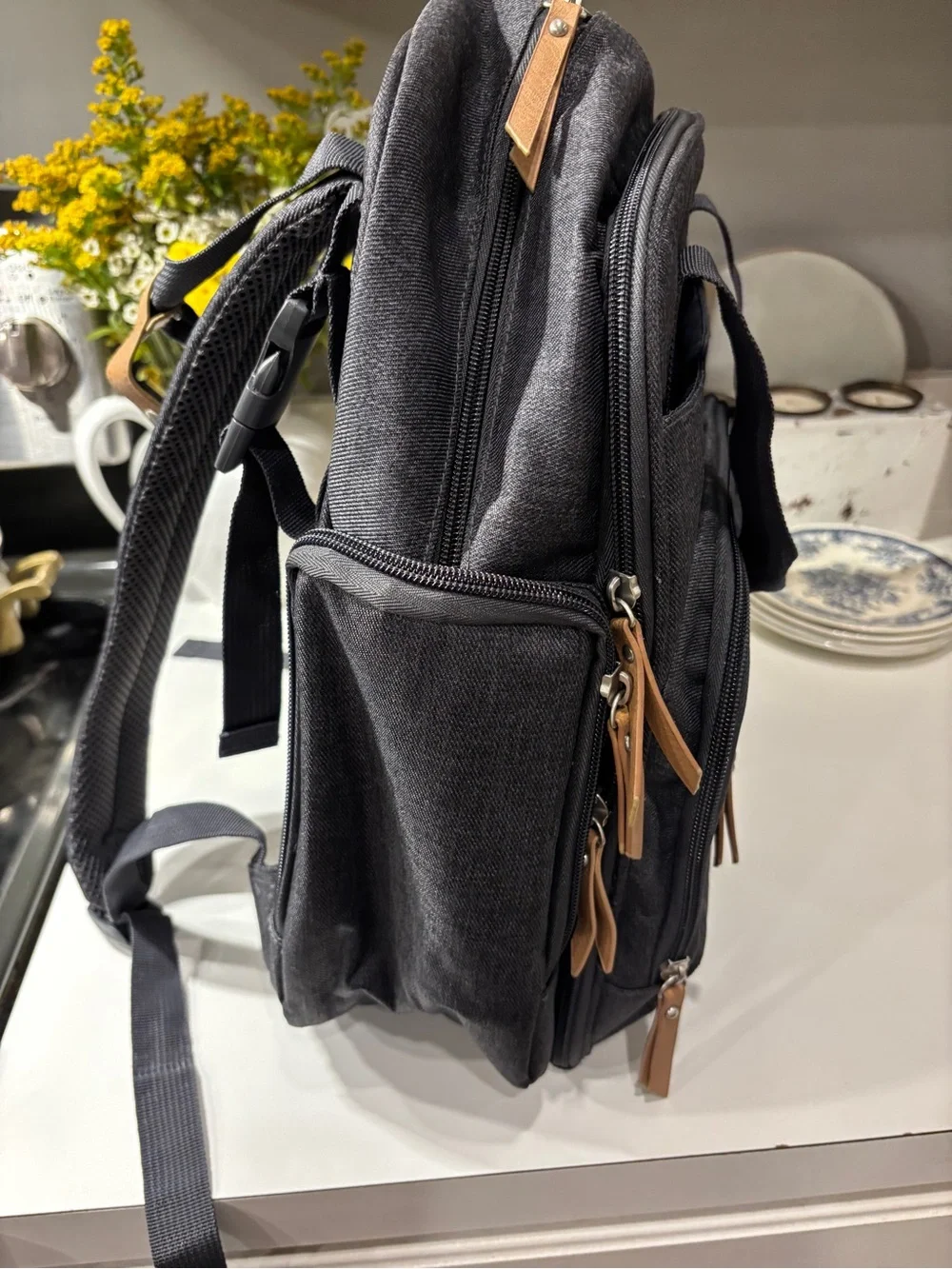 Eddie Bauer Dark Gray Backpack with Tan Accents